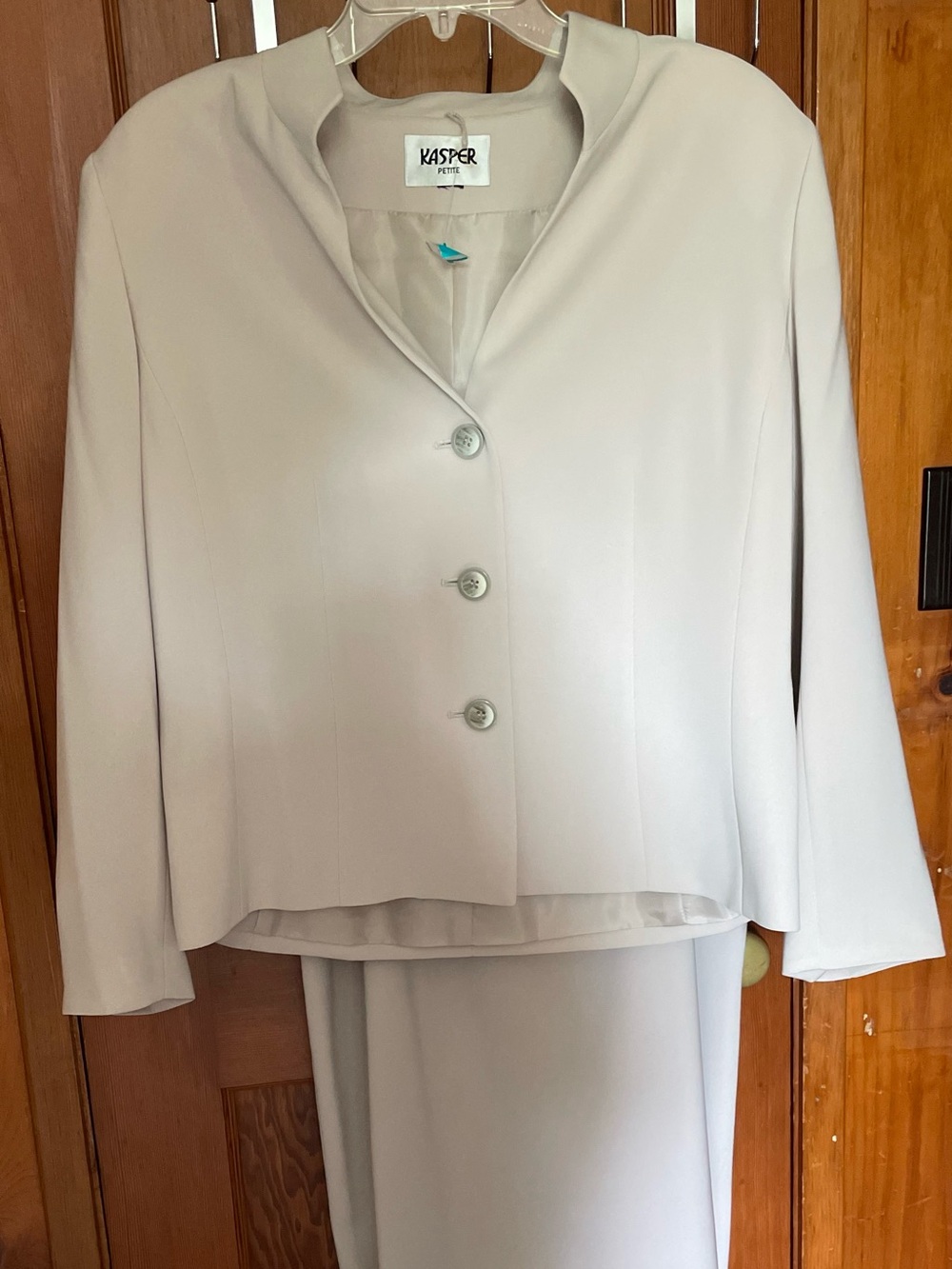 Kasper Cream Two-Piece Skirt Set with Button Front Jacket